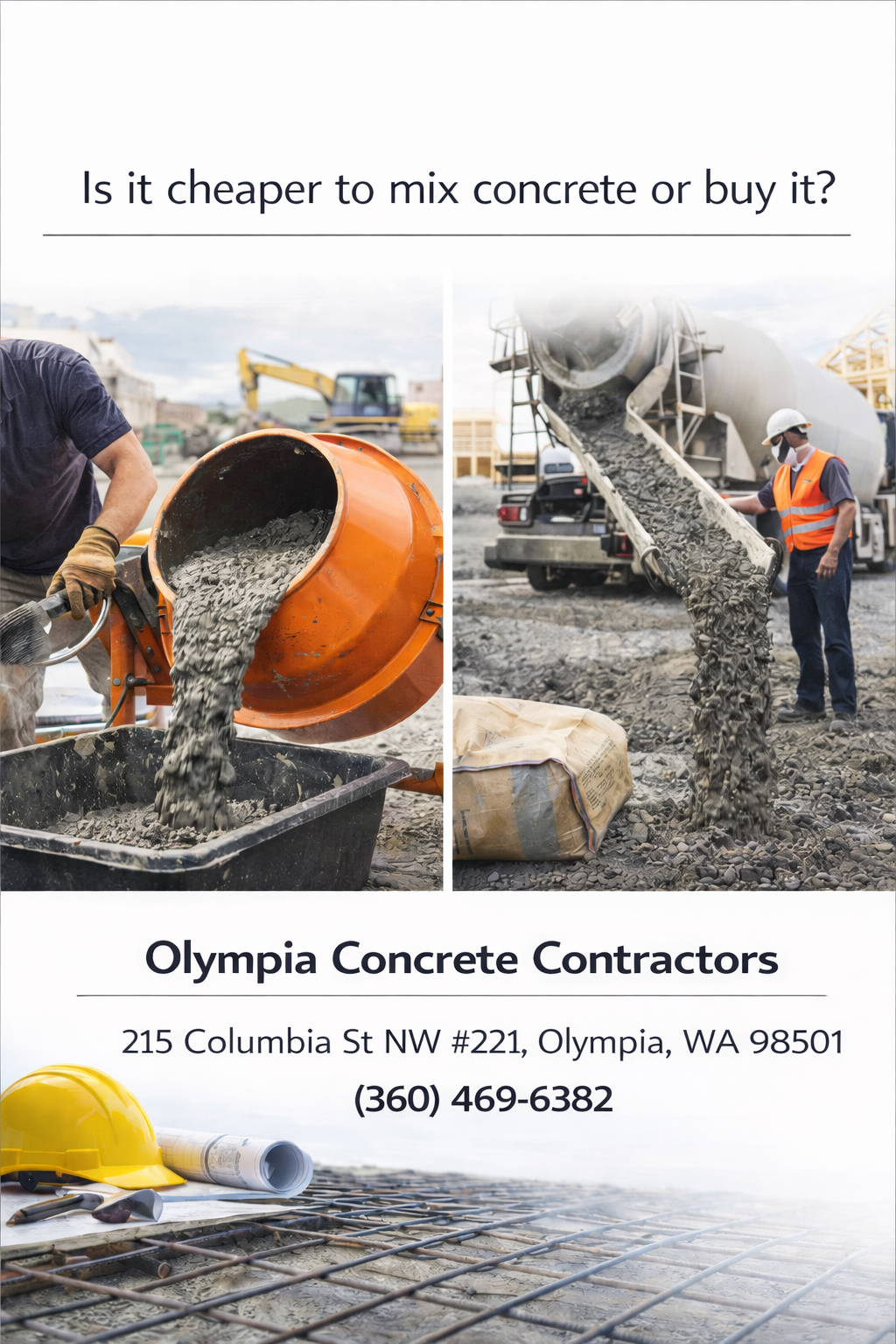 Mixing concrete manually vs ready mix truck pouring concrete