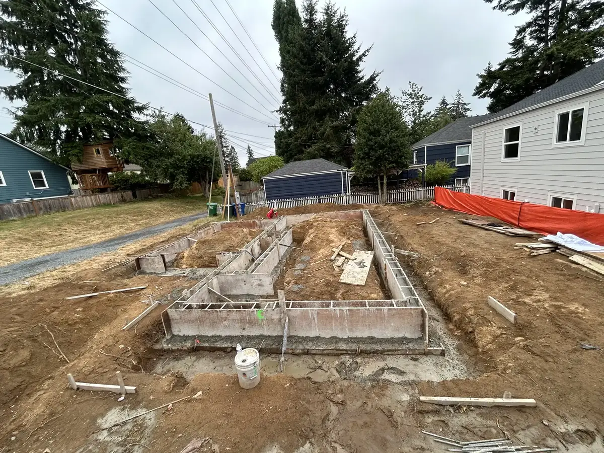 Footing and foundation forms set on a residential lot near Olympia, WA